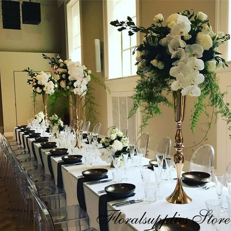 10pcs Elegant metal 88 cm Tall Sparking Gold Wedding flower vase Table