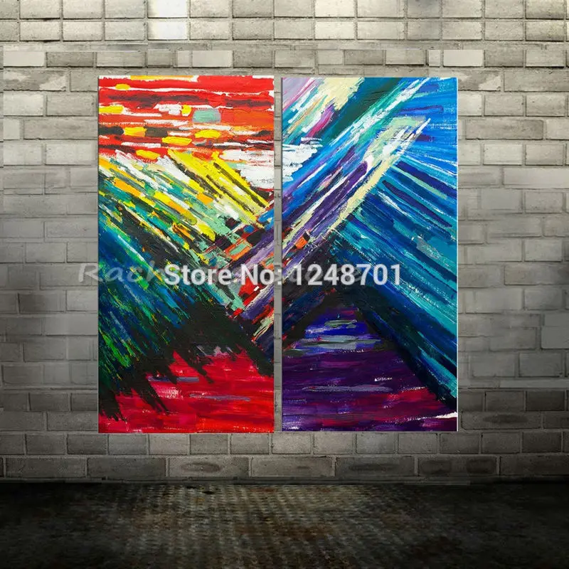 

Hand Painted oil two-picture home decor room hall wall art picture Colorful Abstract Red Yellow Red color oil painting on canvas