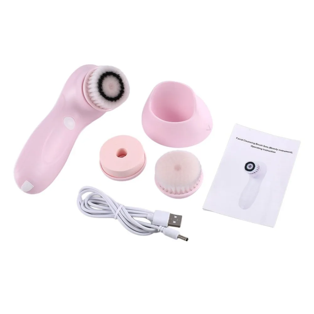 

USB Rechargeable Face Cleaner 3 in 1 Electric Rotating Vibrating Facial Cleansing Brush Sets Skin Care Tool Beauty Instrument