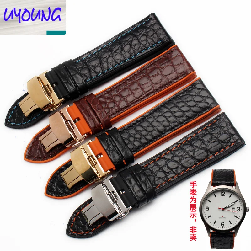 

UYONG Crocodile leather + silicone bottom waterproof watch belt 18 20 22 23 24mm correa reloj cuero nato strap 22mm
