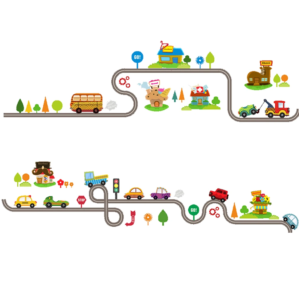 

Cartoon Track Car Wall Stickers Removable Vinyl Art Wall Decal Self Adhesive Wall Paste Children Bedroom kindergarten Stickers