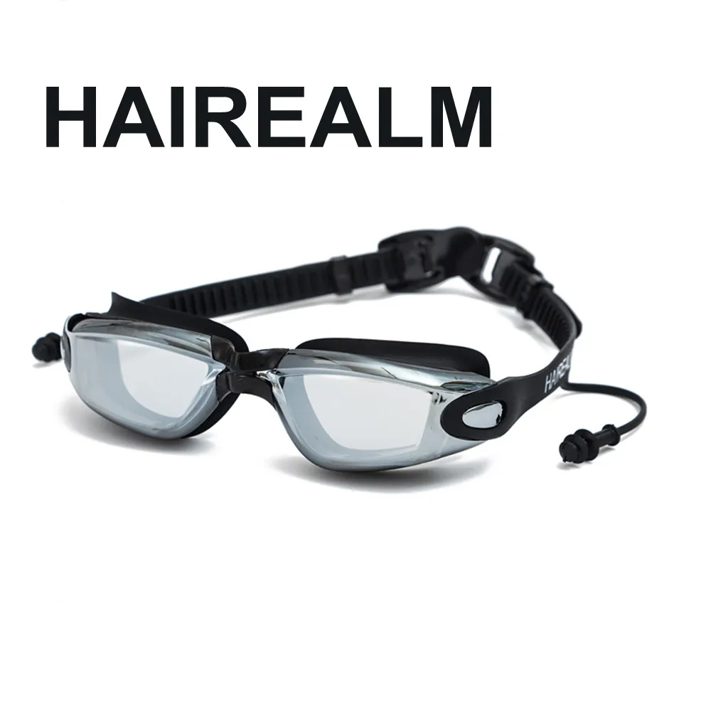 Профессиональные силиконовые плавательные очки для близорукости, анти-туман, УФ-диоптрий, спортивные очки, очки для плавания с ушной затычкой для мужчин и женщин - Цвет: black