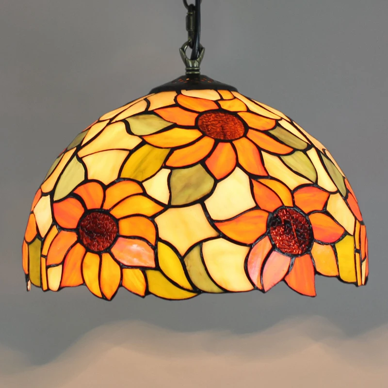 

European creative color glass retro restaurant lamp bar club pastoral 30CM art sunflower lamps Pendant Lights E27 LEDLight