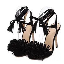 Gland Sandales Espagne Style D’été Dames Sexy Stiletto pompes Femmes Fringe Haute Talons Parti Chaussures De Mariage
