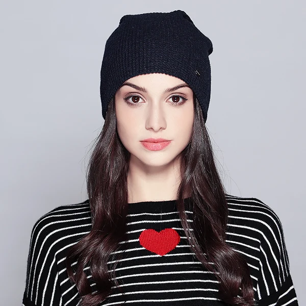 Navy Blue Теплые Шапки Модные Осенние Шапочки Для Девочки Зимние Новые Сетчатые Вязаные Шапки Из хлопока Женские Головные Уборы Дамская Шапка - Цвет: Navy Blue