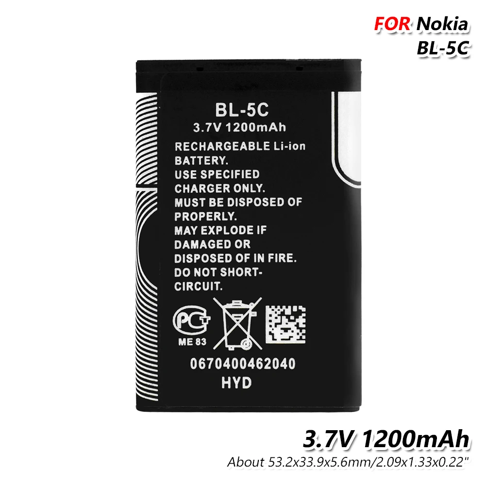 3,7 V BL-5C 1200 мА/ч, литий Батарея долгий срок службы батареи сотового телефона BL 5C BL5C для Nokia 1100 1101 1110 1112 1208 1600 1680