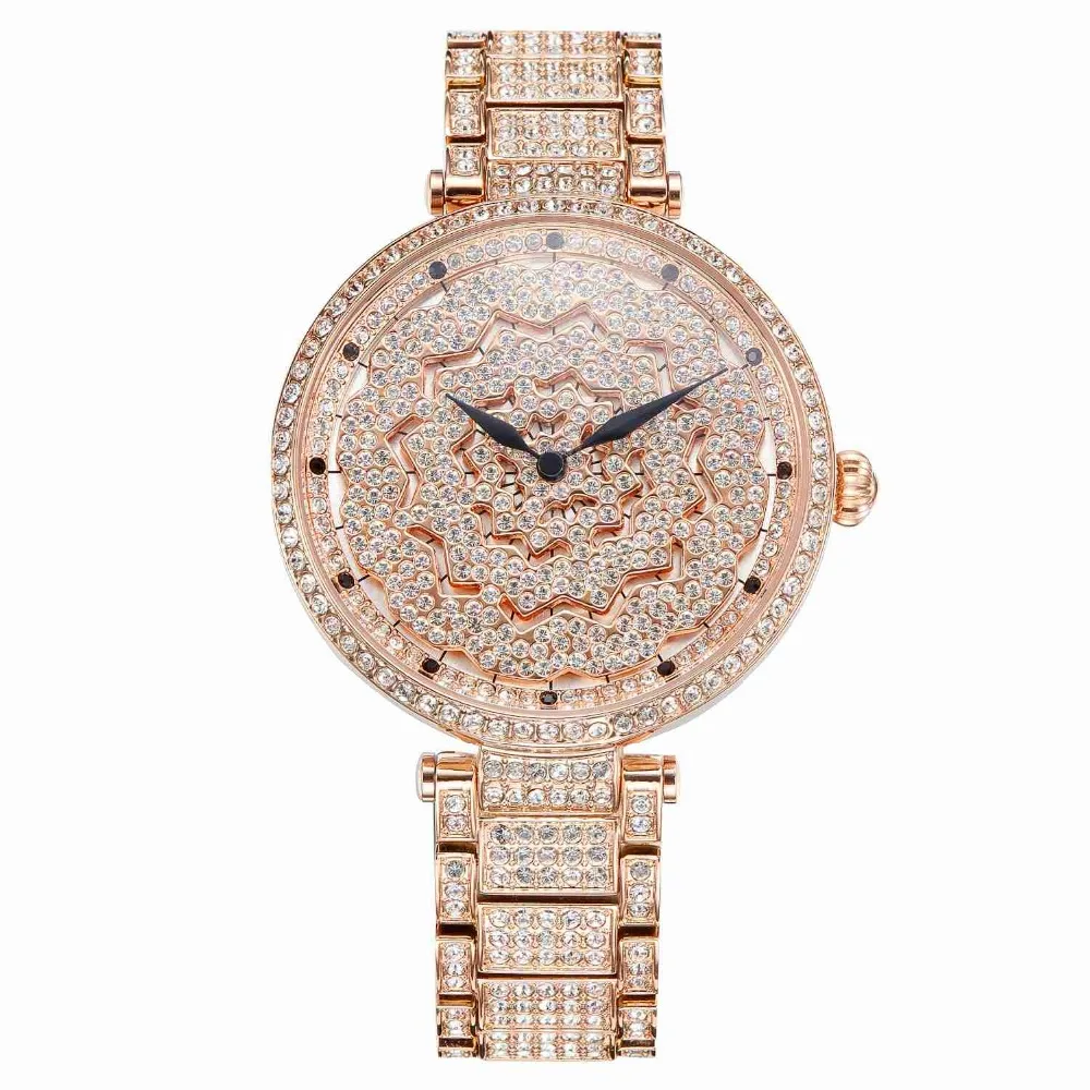MATISSE Fashion Austria Crystal Rotatable Dial Steel Strap Buiness Quartz Watch Wristwatch Rosegold