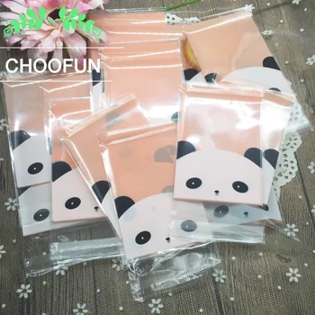 

500pcs Wholesale Pink Panda Pattern Event Party Wedding Gift Candy Packaging Bag Self-adhesive Cookie Baking Plastic Bag BZ008
