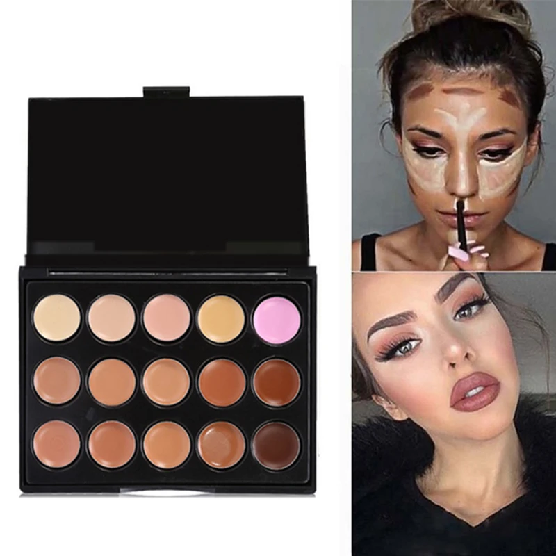 

Mini 15 Colors Natural Professional Bright Concealer Pallet Powder Pearl Cream Professional Compact Pressed Foundation Powder