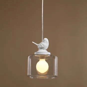 

Modern Dining Room Kitchen Restautant Pendant Lighting Novelty Resin Bird Glass Lampshade White Iron Decor Lamp E27 110-220V