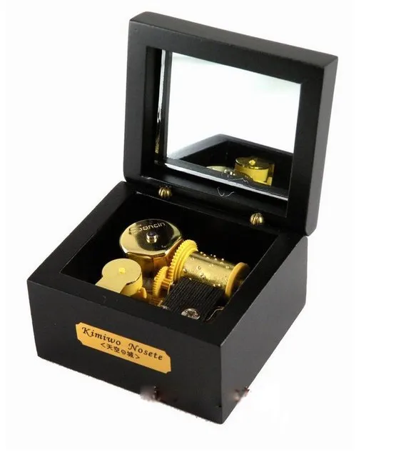 Wooden Musical Box 18 Note Wind up golden musical movement Play Fur