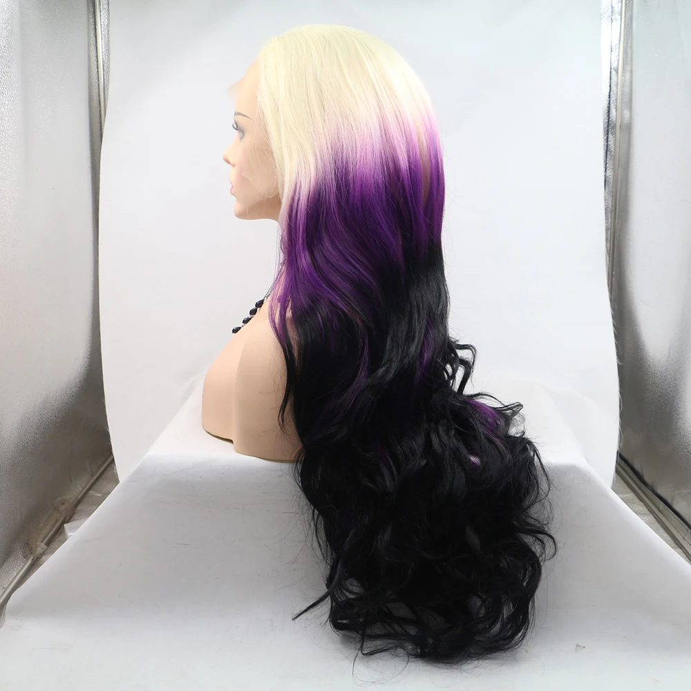 Sylvia 613 # блондинка Ombre Фиолетовый объемная волна Синтетический Синтетические волосы на кружеве парики бесплатно расставание натуральный