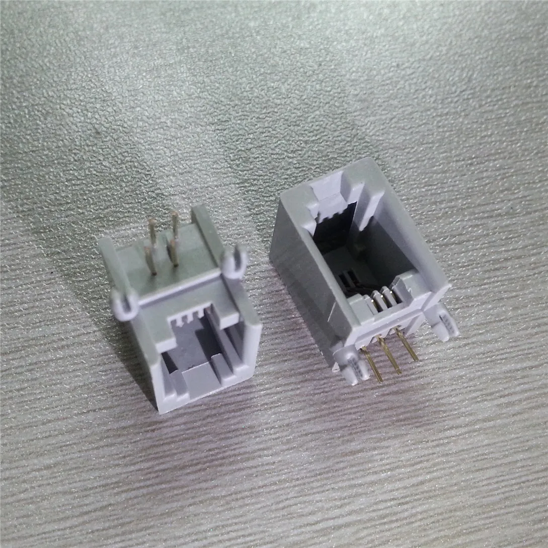 

10pcs RJ11 Socket Telephone 90 Degrees 4Pin Crystal Female 4p4c Socket Gray