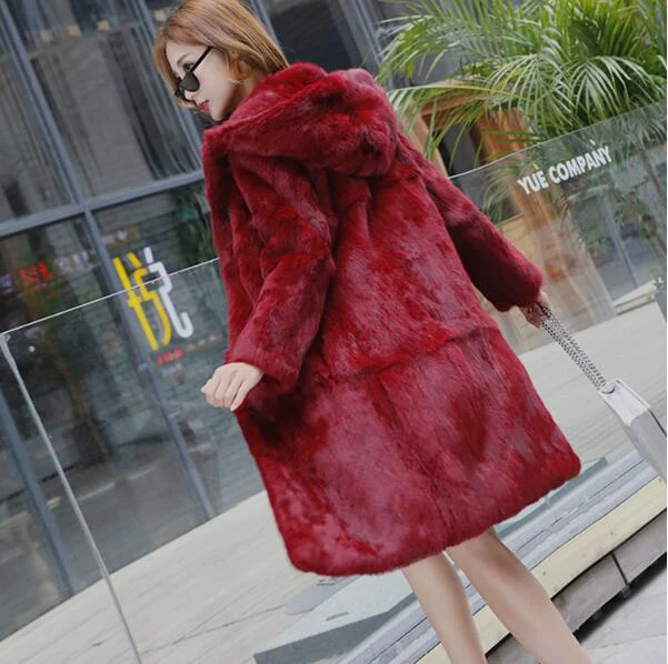 TONFUR классическое натуральное длинное пальто из натурального кроличьего меха с меховым капюшоном и теплым для зимы размера плюс 7XL меховое пальто sr430 - Цвет: Burgandy