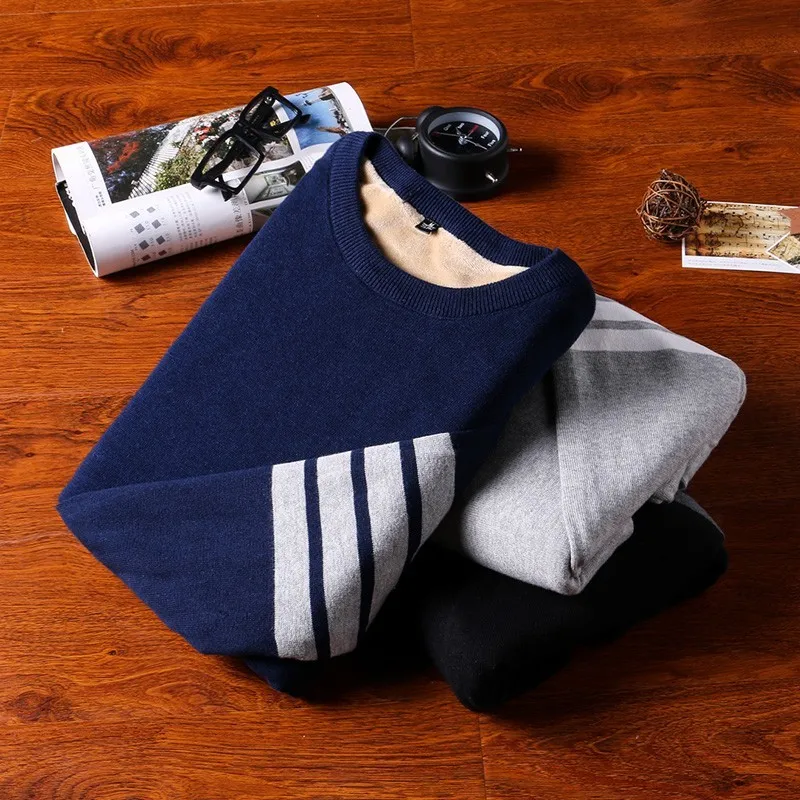 Varsanol 100% Cotton Pullovers Sweater Men Thick V-neck Coat Winter Casual Long Sleeve Sweaters Fit Knitting Solid Clothing New