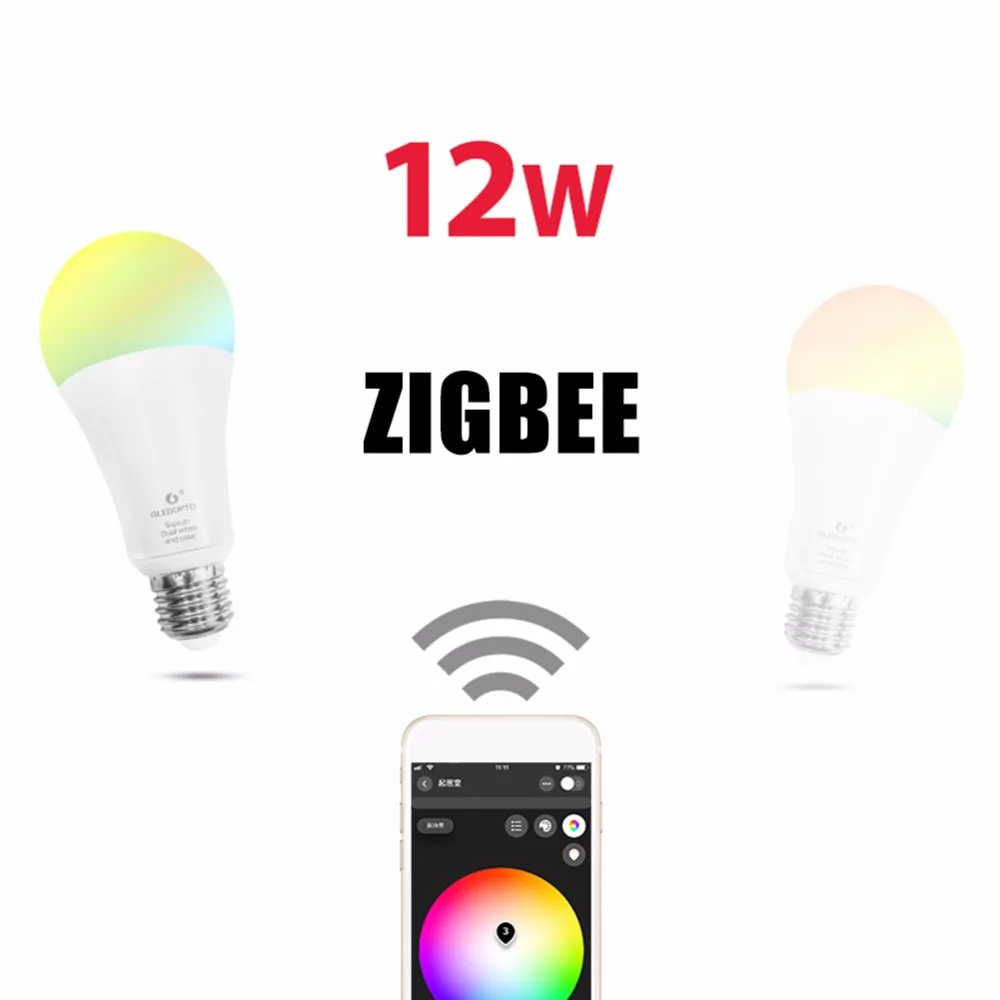 

LED ZigBee 12W RGB + CCT Bulb AC100-240V RGB And Dual White 2700-6500K LED Bulb Compatible for Homekit Smart LED Bulb