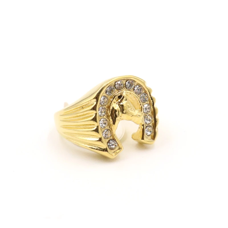 Крутой дизайн золотого кристалла счастливое кольцо «Подкова» 316 из нержавеющей стали украшения с символикой автогонок золотой конь головное кольцо ремешок палец