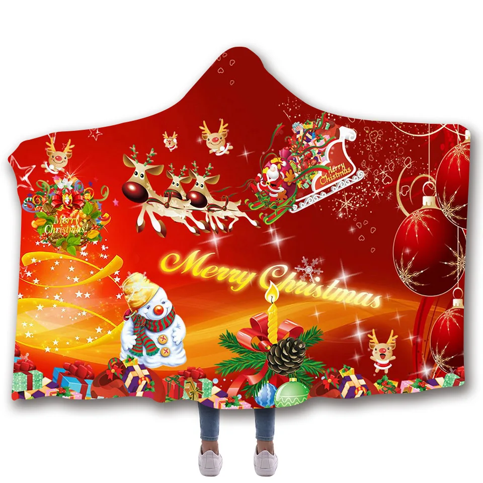 

Christmas Hooded Blanket Arctic Velvet Santa Claus Christmas Tree Christmas Snowman Fur Fur Christmas Decorations for Home