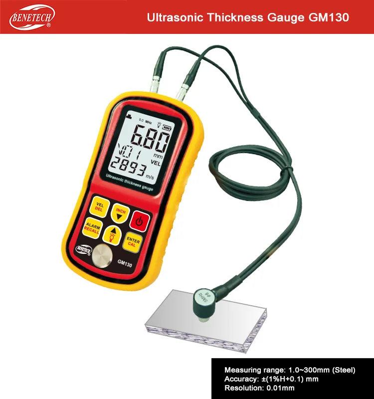 

GM130 Ultrasonic Thickness Gauge 1.0~300mm (Steel) Sound Velocity Meter 1000~9999m/s Metal Depth Tester without Retail box