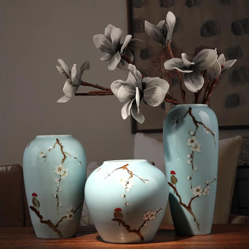 Цзиндэчжэнь креативный китайский стиль керамическая ваза для украшения интерьера ремесло декор гостиной гладкая поверхность современные изделия