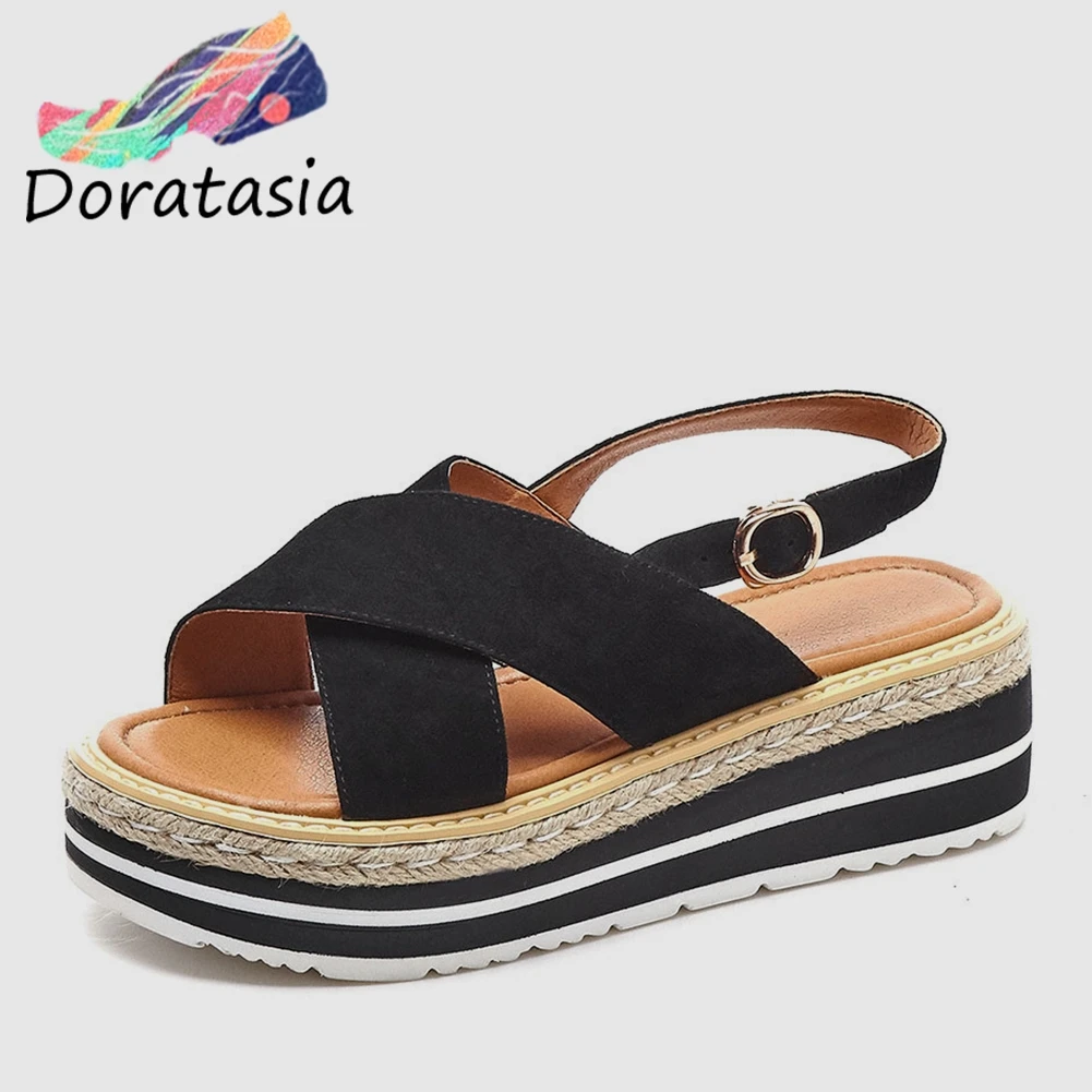 

DORATASIA Brand New Luxury Summer Sandals 2019 women's Kid Suede Ladies Wedges High Heels Shoes Woman Casual Ol Summer Sandals