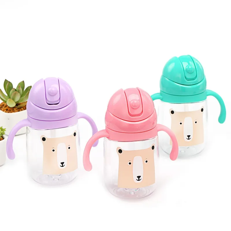 

260ML Kids Drinking Bottles Infant Learning Sippy Cups With Double Handles Straws Newborns For Baby safe Feeding