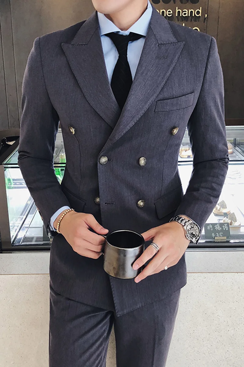 Двубортный пиджаки мужские 2018 серые masculino Slim Fit черный chaqueta hombre формальные
