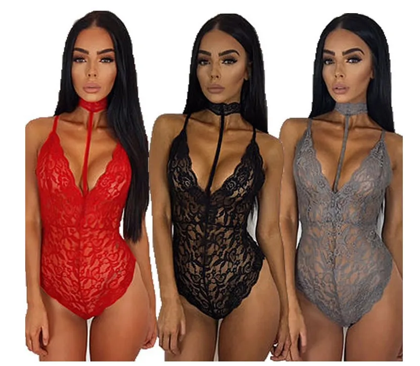 2018 Deep V Lace Braces Filamentary Silver Teddies Bodysuits Women Sexy 