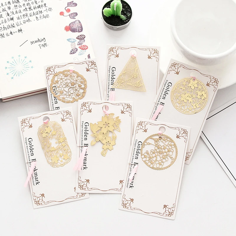 

8pcs/set Chinese Style Beautiful Sakura Series Metal Hollow Out Bookmark Paper Book Mark Student Girl Gift Bookmark Stationery