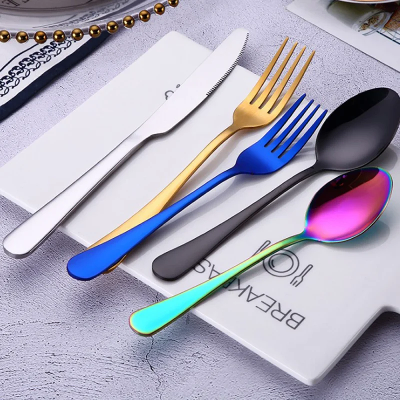 

Hot 5pcs/set Rainbow Purple Dinnerware High Quality Stainless Steel Knife Fork Spoon Cutlery Kitchen Food Tableware Flatware Set