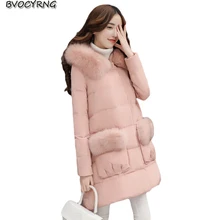 New Winte Thickening Down Jacket Female Heavy Hair Collar Medium Style Loose Parka High Quality White