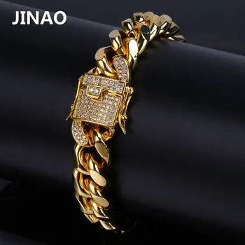 

Jinao Mens Gold Cuban Link Bracelet Hip Hop Golden With Cubic Zirconia Stones Bracelets Best Gift
