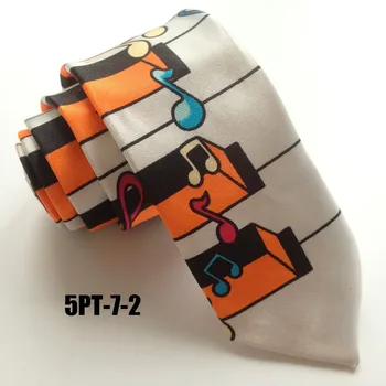 

5cm Unique Slender Tie Printed Polyester Necktie Piano Keyboard with Colorful Music Notes