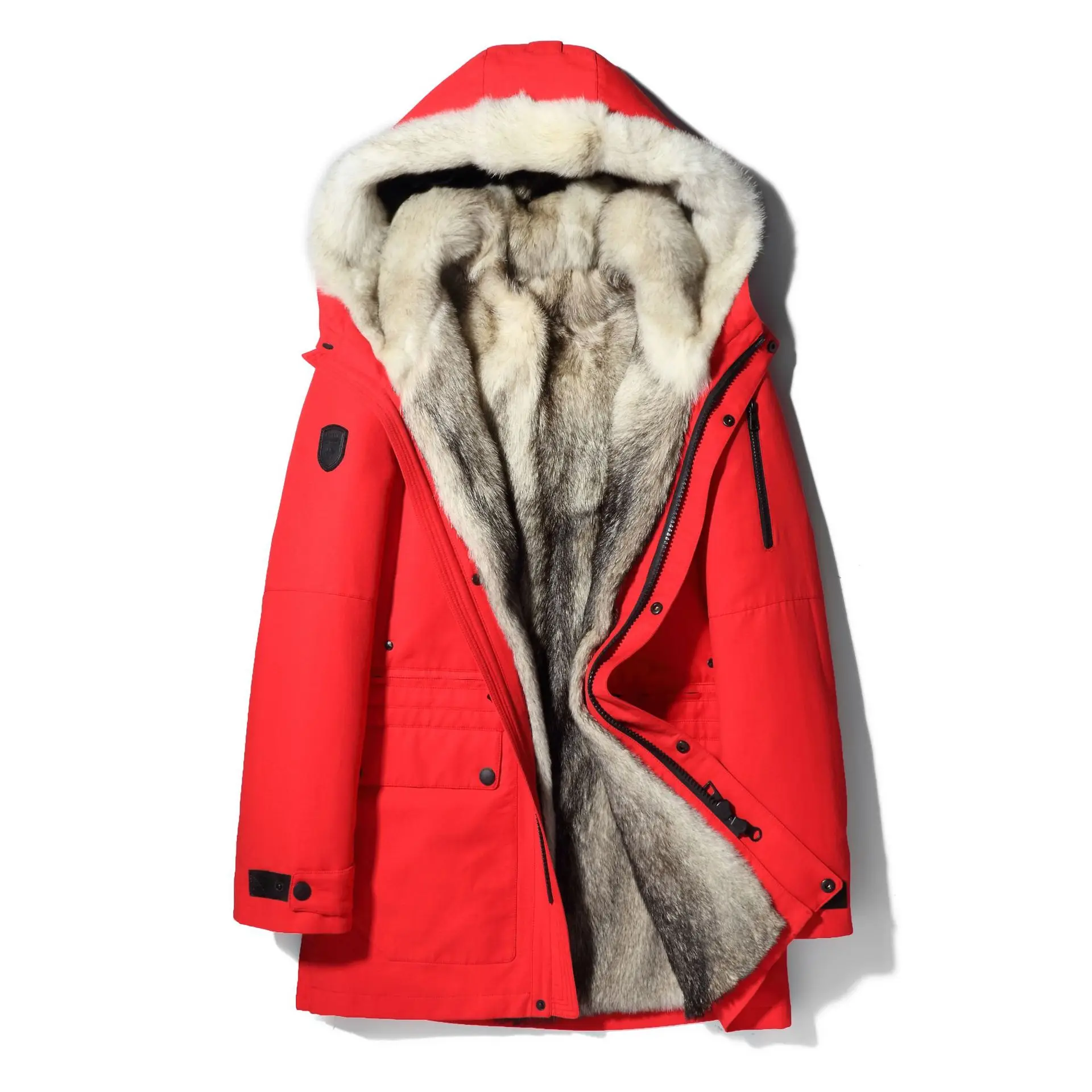 AYUNSUE, парка, пальто с натуральным мехом, мужская зимняя куртка, натуральный мех волка, пальто, теплая верхняя одежда, длинные парки, Hombre 17029, KJ2425 - Цвет: Red