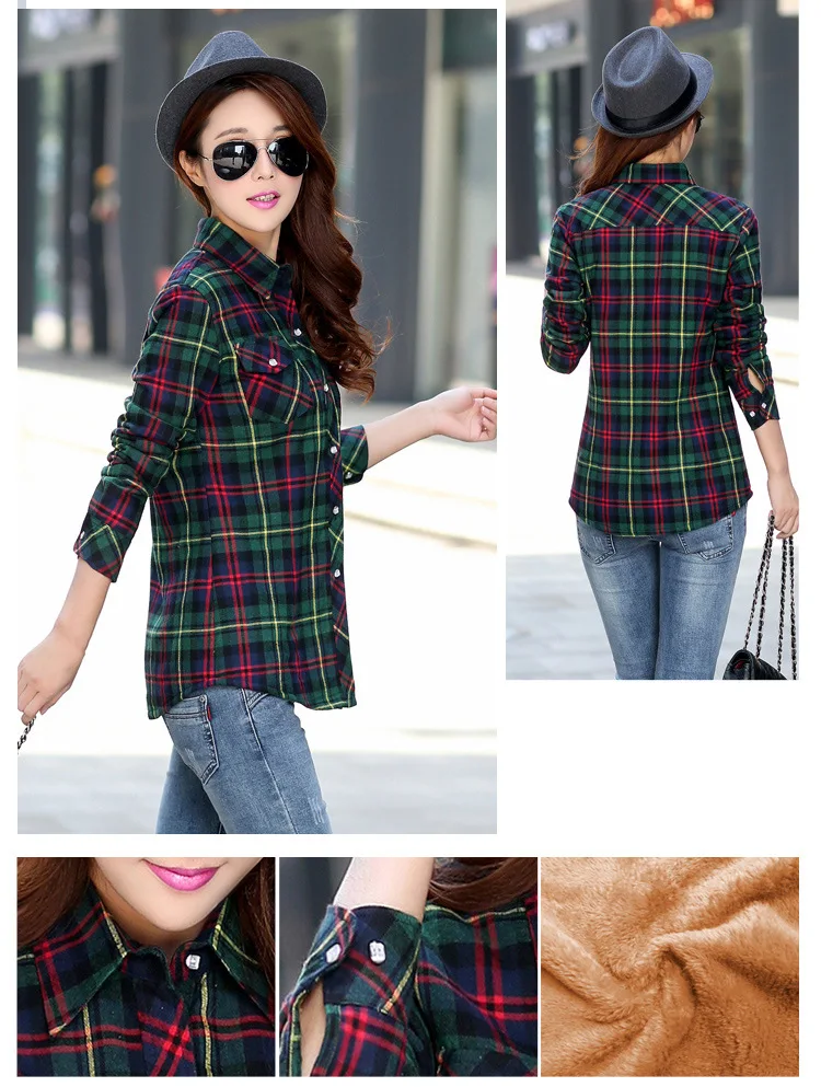 Classy Plaid Shirt Style Female Winter Coat Model 4