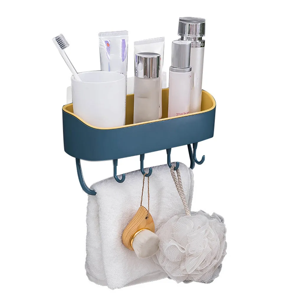 Wall Mounted Kitchen Bathroom Storage Rack Shelf Hooks Hanger Draining Storage Holder Shelves Multifunction Plastic hook