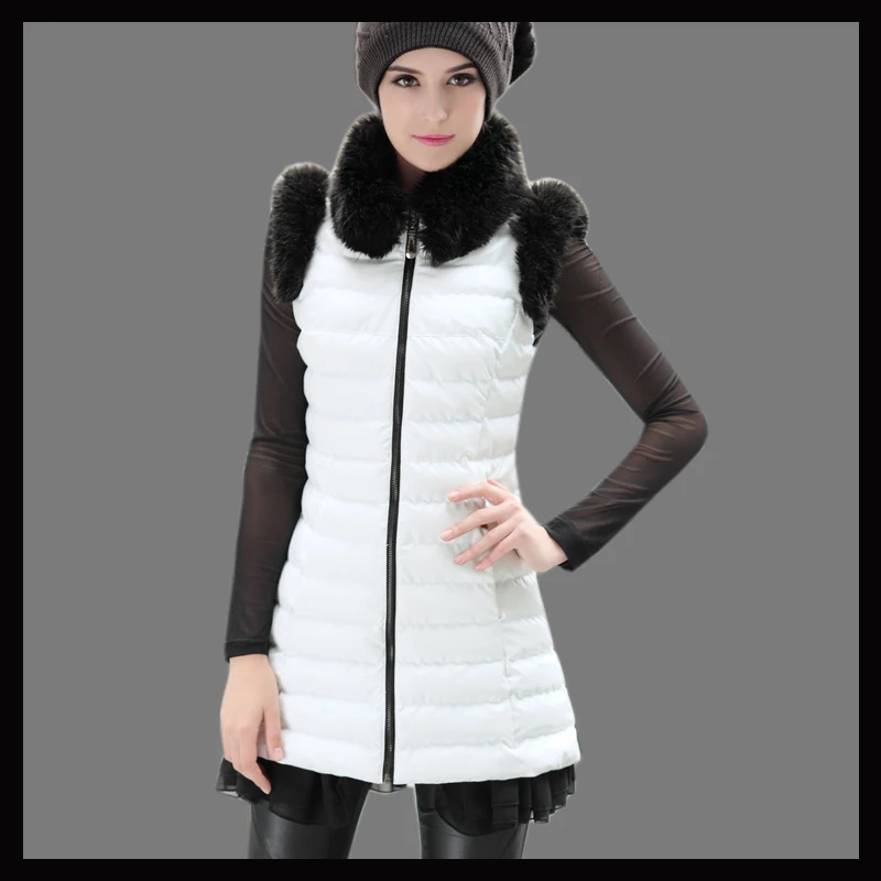 2013 Korean New Winter Pu Leather Fur Collar Vest Women'S Long Slim