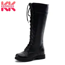 KemeKiss/модные женские сапоги; сапоги до колена на шнуровке; женские модные ботинки; повседневная обувь на плоской подошве в стиле панк; женская обувь; размеры 34-43
