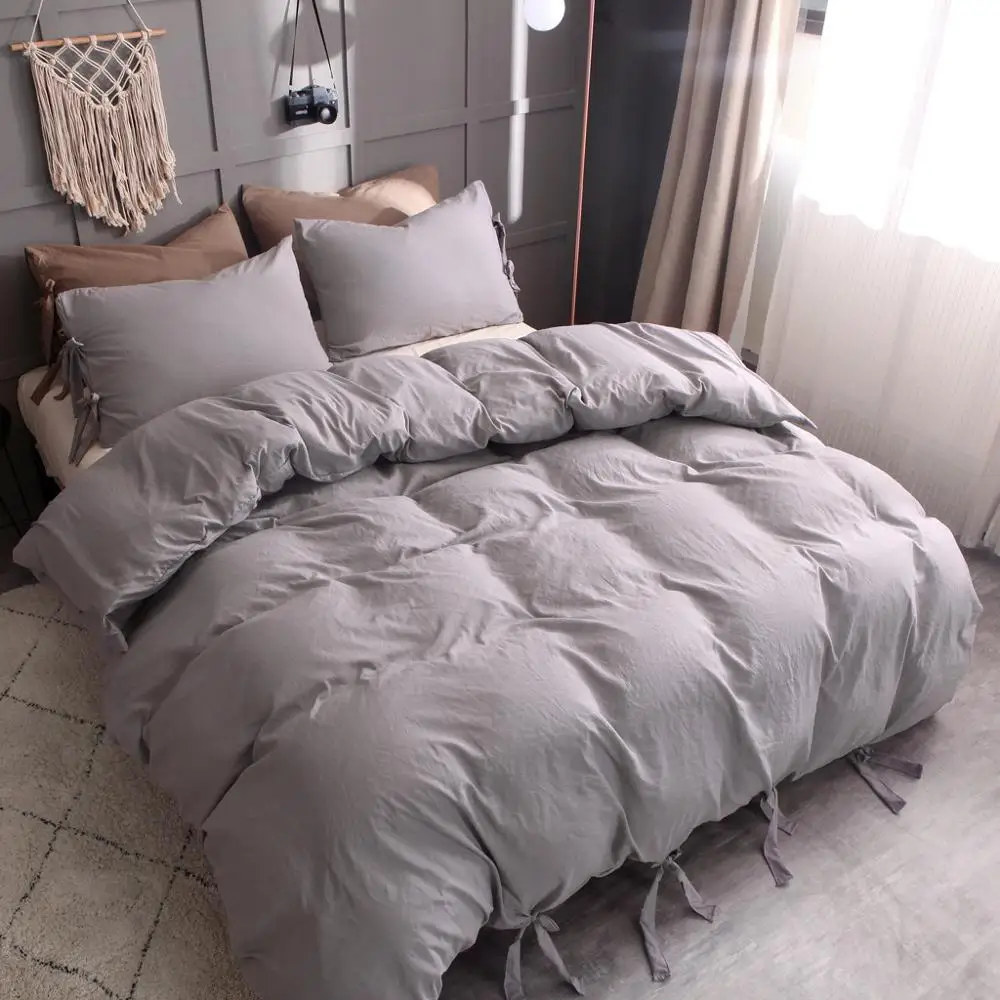 

Solid Color Washed Cotton Duvet Cover Set 3 Piece Natural Ultra Soft Modern Style Easy Care Bedding Set #4A19