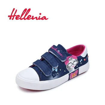 

Hellenia Canvas Shoes kids causal flats children students shoes sneakers hook loop stones navy light blue Girls boys size 31-37