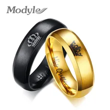 Modyle-Anillo de corona de su reina y su rey para mujer, joyas de boda de Color negro y dorado, joyería 2020