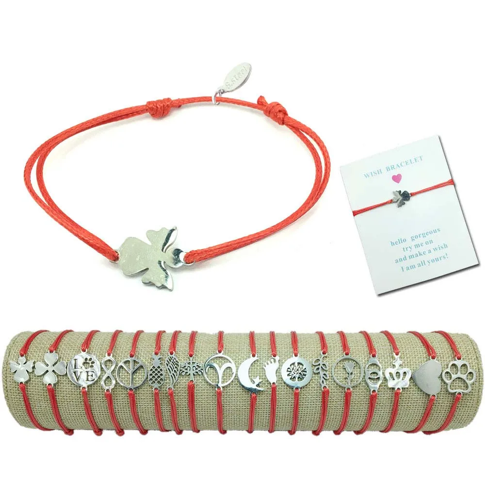 

Angel Girl Stainless Steel Charm Cord Bracelet Adjustable String Lucky Bracelet Stainless Steel Wish Bracelet For Women Girls