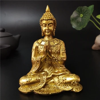 Statue de bouddha thaïlandais doré, décoration de jardin de maison, Sculpture de bouddha de méditation, Figurines Fengshui hindoues, artisanat d'ornements 1