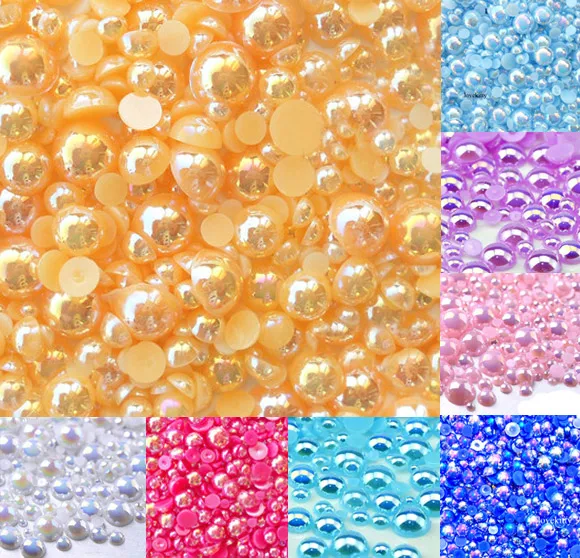 

500Pcs Mixed 2-10mm Orange AB Half Round Pearl Beads Craft Cabochon Scrapbook Decoration Flatback Nail Art Garment Beads DIY