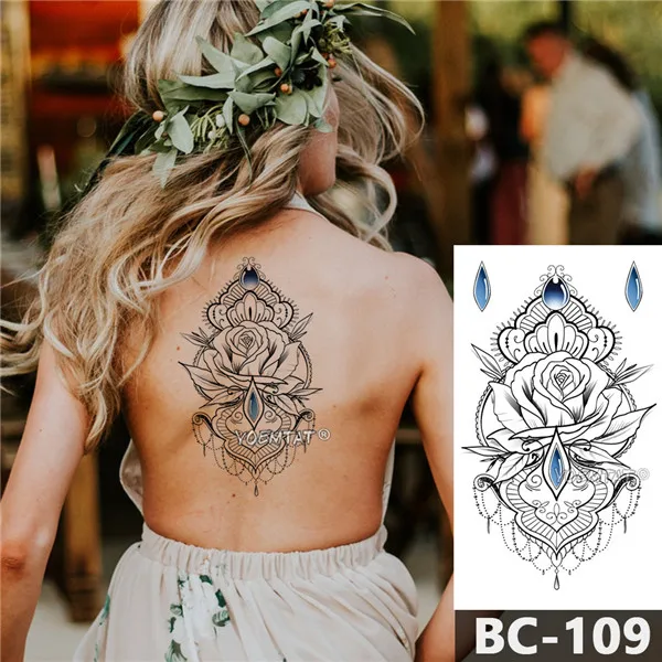 1 лист, временные водонепроницаемые украшения для тела, татуировка на груди, розовый кружевной узор с драгоценными камнями, наклейка на талию, художественная татуировка, наклейка для женщин - Цвет: BC-109