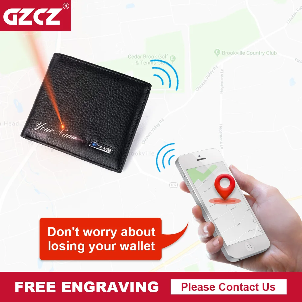 Multifunction Bluetooth Smart Safe Wallet Anti Lost GPS Locator Alarm Men Purse