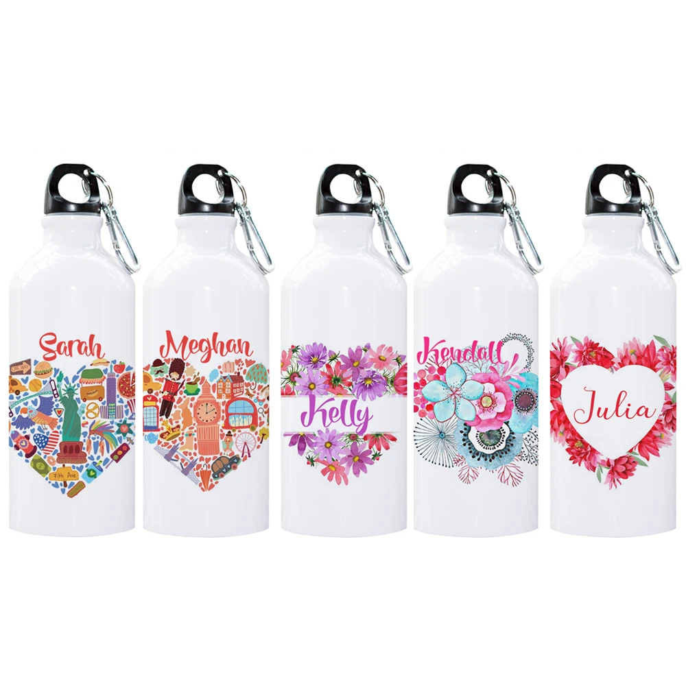 Personalised Any Name Heart Design Polymer Water Bottles Childrens School Kids