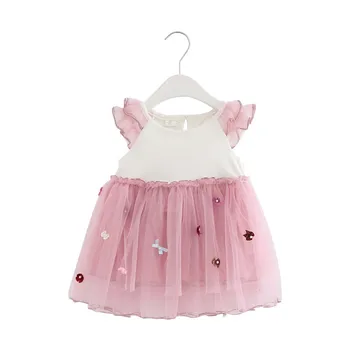 

Wholesale 4pcs/lot Baby Girls Clothing for Babies Baptism Dress Infant Birthday Dress Chirstening Mesh Dress with Pearls Bowknot