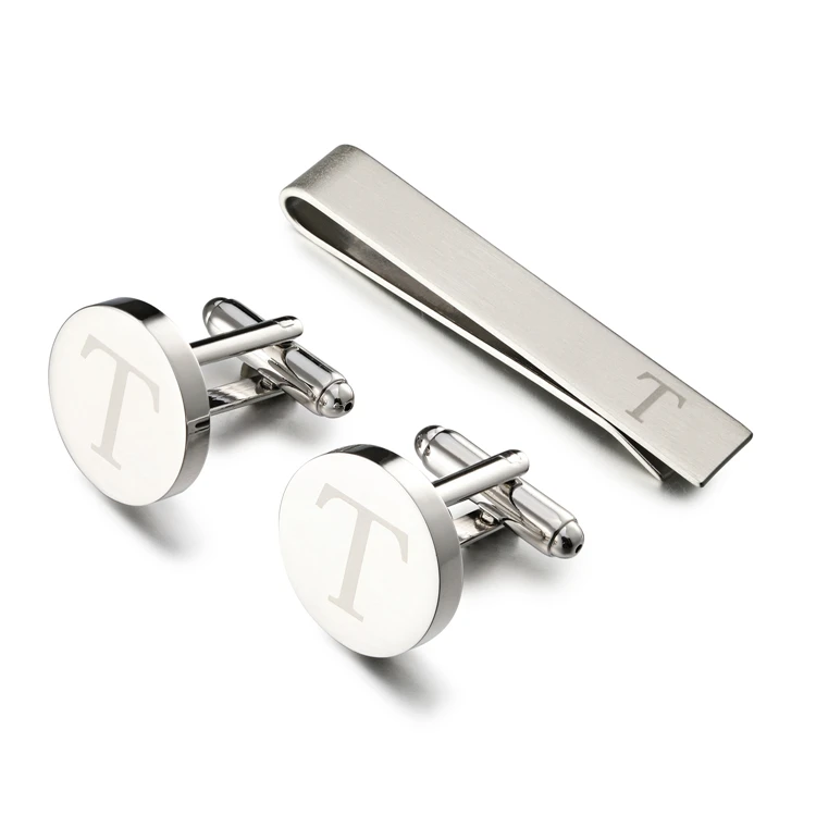 LEPTON Alphabet Cufflinks & Tie Clip Set for Men - Elegant Wedding & Business Accessory