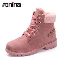 

FONIRRA Winter Pink Lace Up Women Boots Casual Plush Flat Ankle Boots Botas Round Toe Lady Shoes Comfort Warm Snow Boots 031